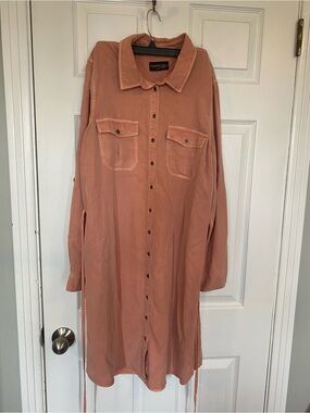 Parasuco Jeans 100% Tencel Lyocell Shirt Dress Salmon Pink Size L